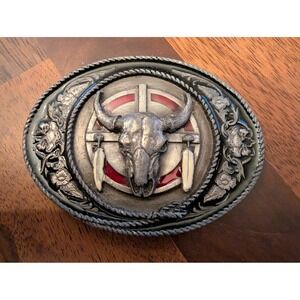 Buffalo Siskiyou Belt Buckle  Vintage 1991 Native American Indian Western Skull